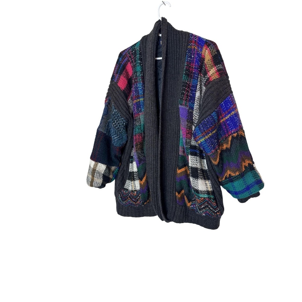 Vintage LeRoy Cardigan Sweater Womens Medium Multicolor Chunky Knit Oversized‎